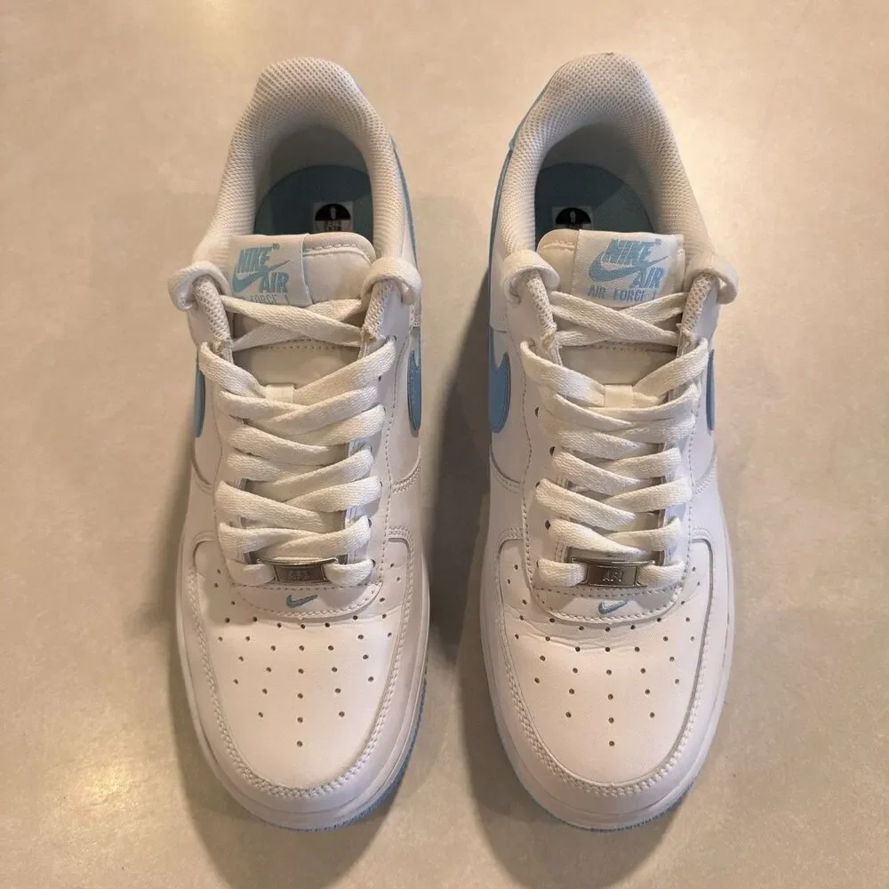 Nike Air Force One Low ‘07 University Sneakers Men’s 8 White Aquarius Blue Shoes